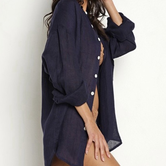 Vitamin A Eco Linen Playa Shirt Dress Womens M Oversized Button Cover Up NEW - Picture 2 of 13